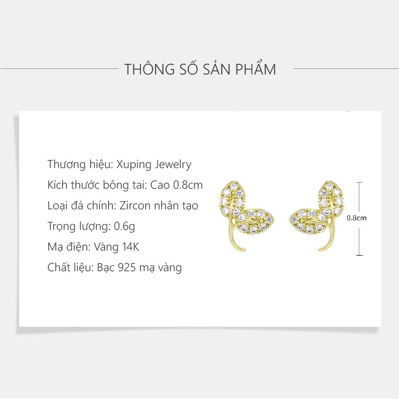 Bông Tai Nữ Bạc 925 Mạ Vàng 14K, Thiết Kế Hình 2 Cánh Lá Nhã Nhẹn - XPBT42