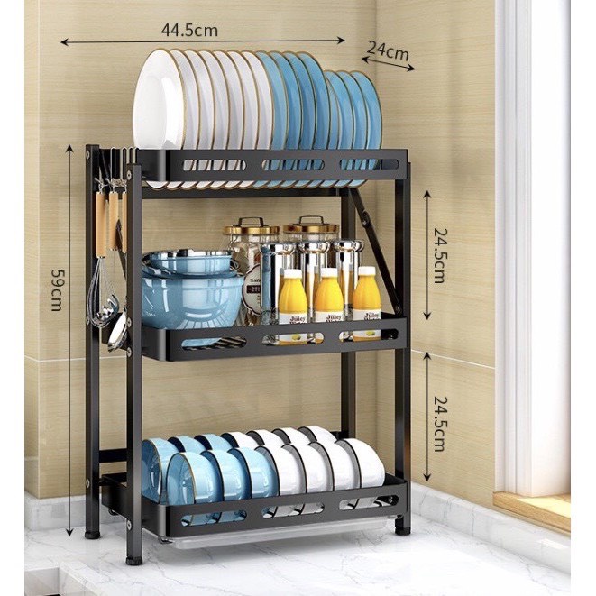 Kệ Để Chén Đĩa Thông Minh Gấp Gọn Khung Sắt Sơn Đen Cao Cấp