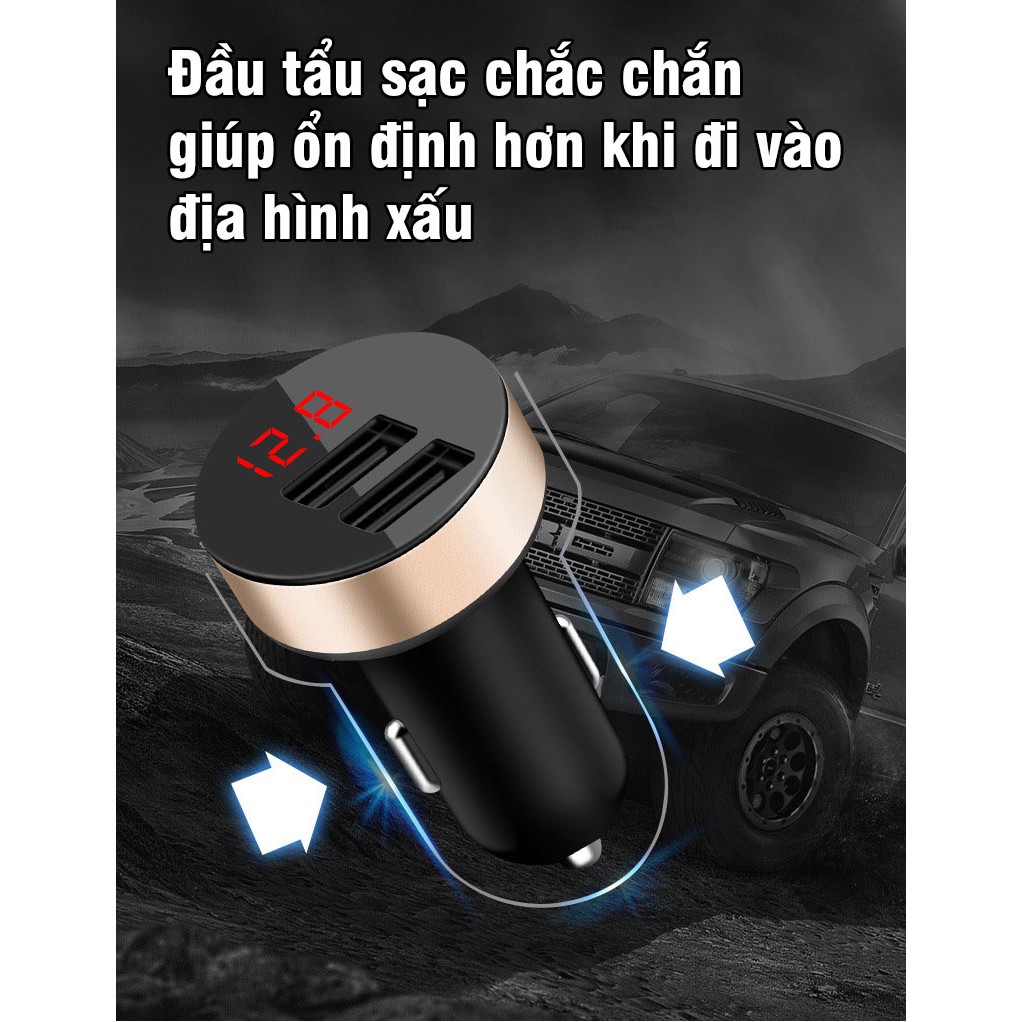 [Mã LIFEAUMAY giảm 10% tối đa 30k đơn 150k] Tẩu Sạc Điện Thoại Trên Ô Tô Nhỏ Gọn 12V Sạc Nhanh Có Màn Hình Led Cao Cấp