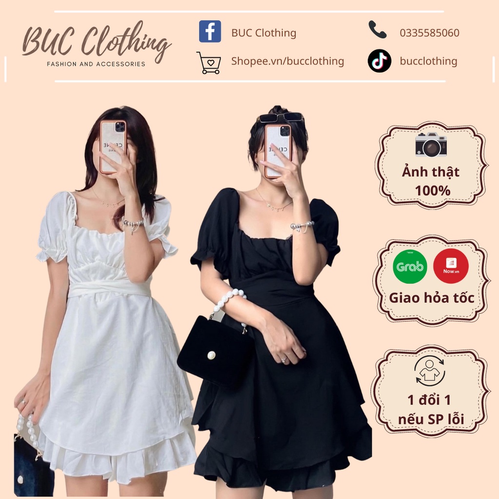 Jum váy dáng xoè hai tầng thắt eo