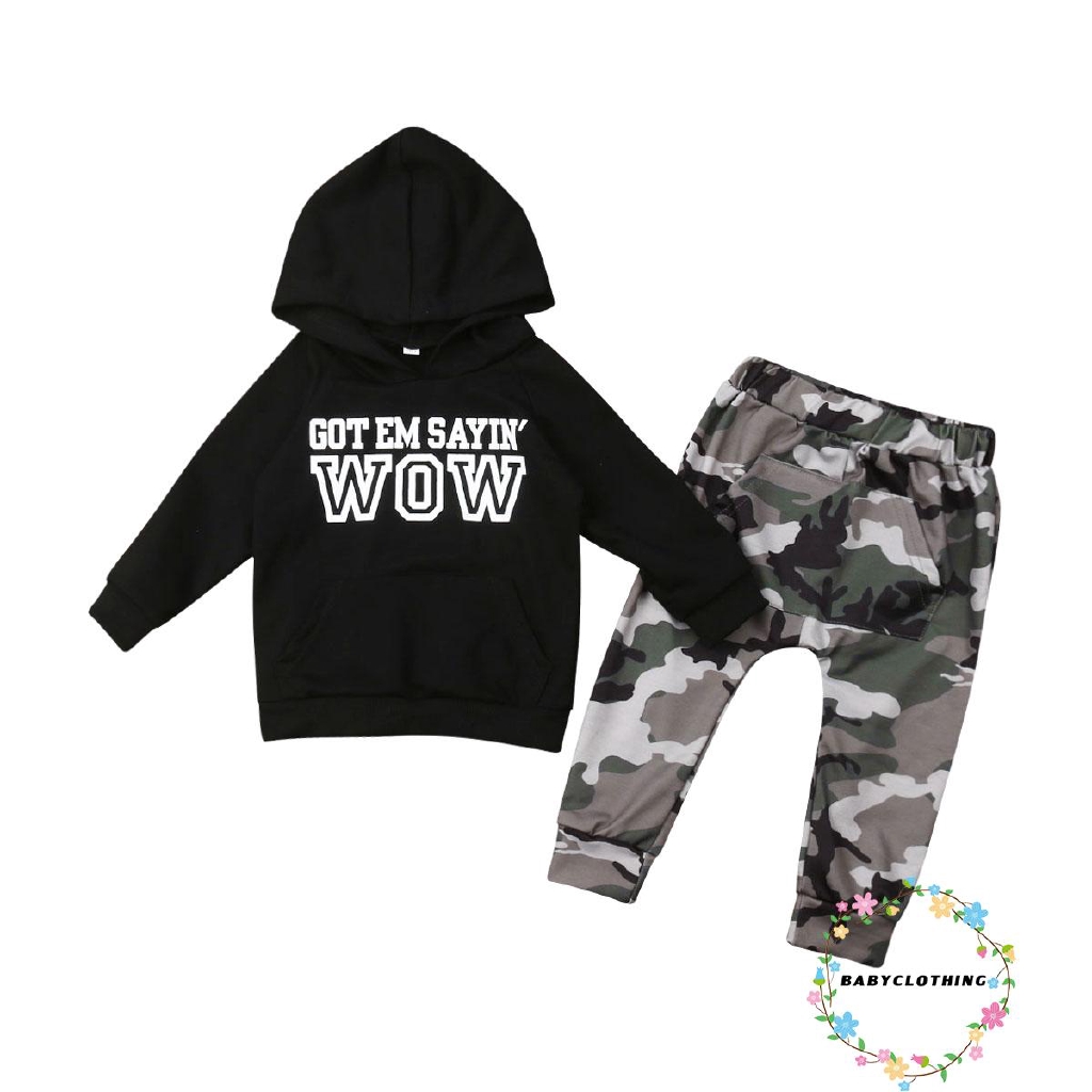 Set áo hoodie tay dài có mũ trùm + quần dài họa tiết rằn ri dễ thương cho bé trai