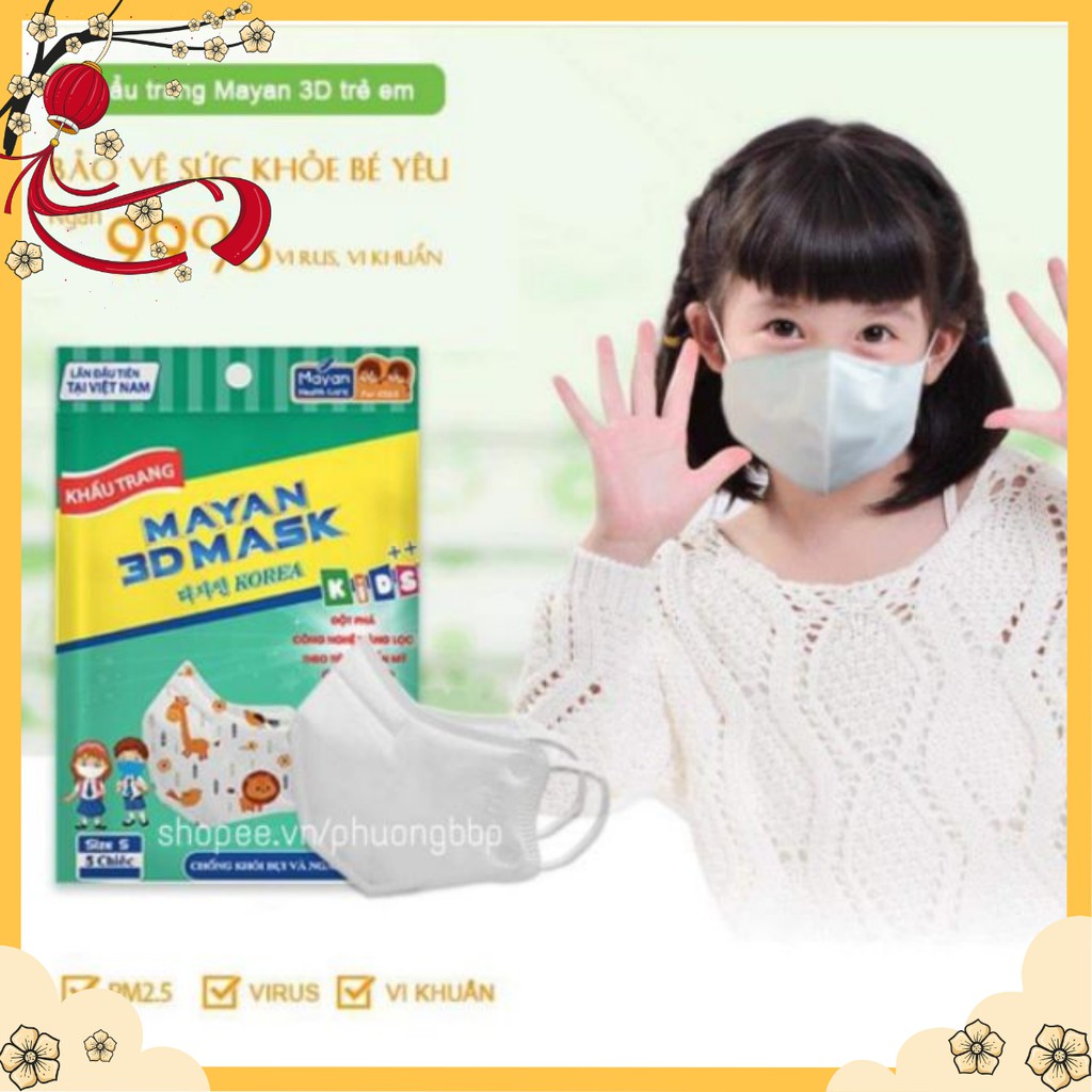 Khẩu Trang Y tế Cho Bé - 5 chiếc/gói - hãng MAYAN 3D MASK