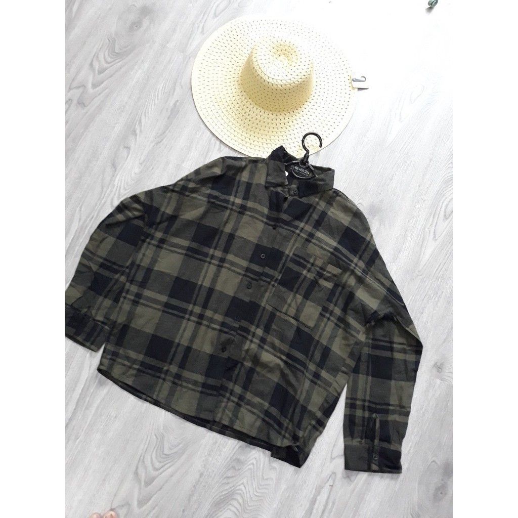 ÁO SƠ MI CARO XANH RÊU CHẤT VẢI COTTON 2 DA