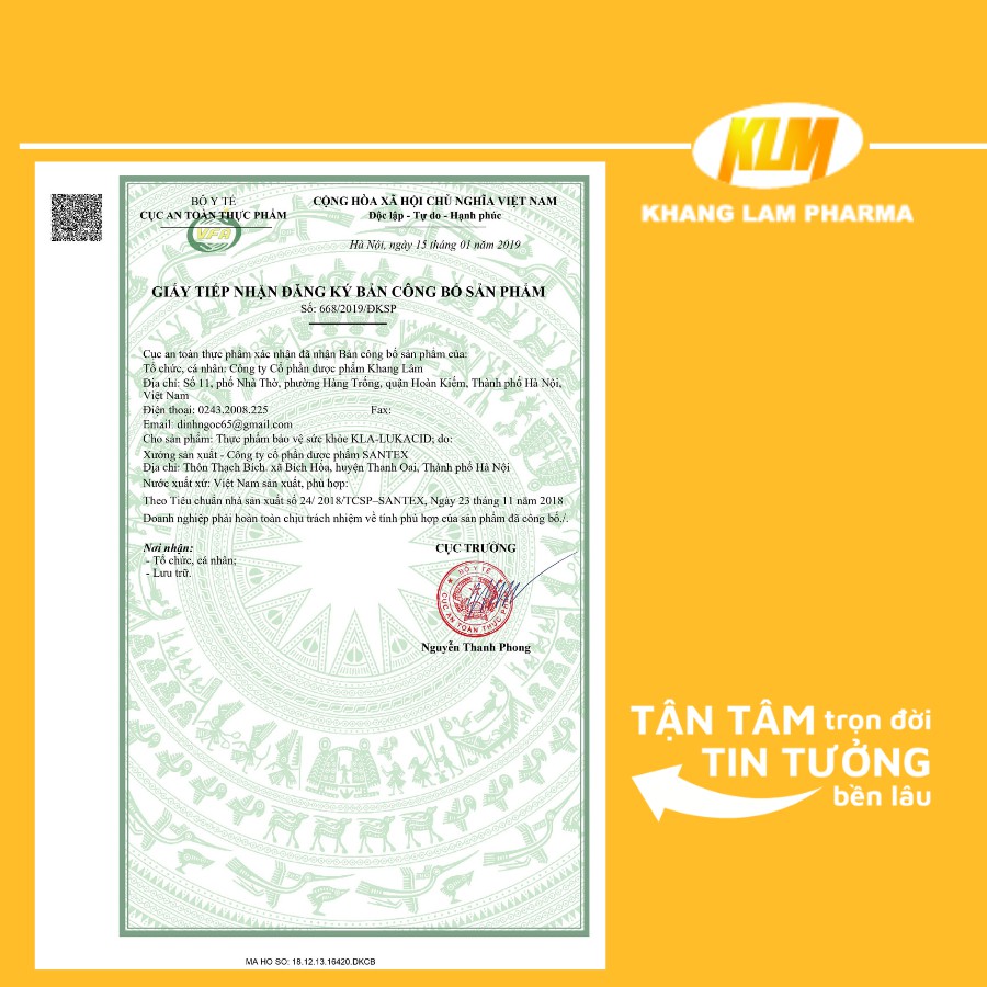 Viên uống KLA Lukacid Khang Lâm Pharma Giúp tăng cường hệ miễn dịch, tăng cường khả năng sinh sản