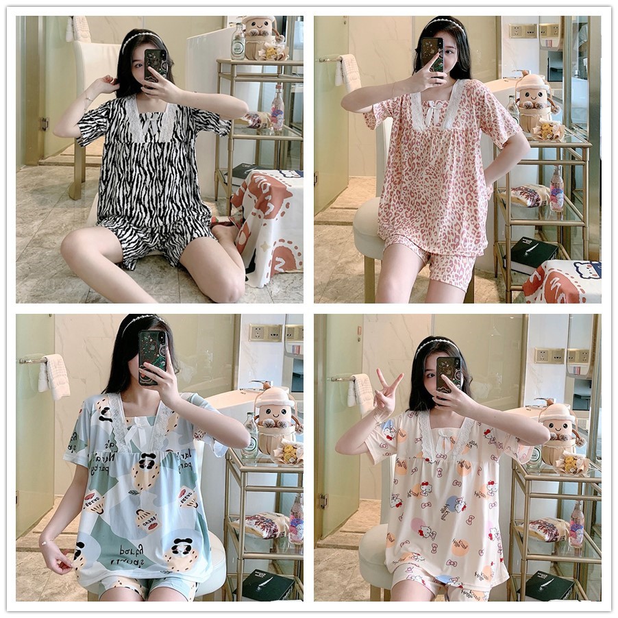 Đồ bộ nữ cộc tay quần đùi họa tiết bò sữa cute dễ thương form bigsize mặc nhà mùa hè phong cách hàn quốc BCNO01 | BigBuy360 - bigbuy360.vn