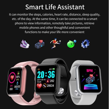 Đồng Hồ Thông Minh  thể thao Y68 Kết Nối Bluetooth, đổi hình nền,  Theo Dõi Sức Khỏe