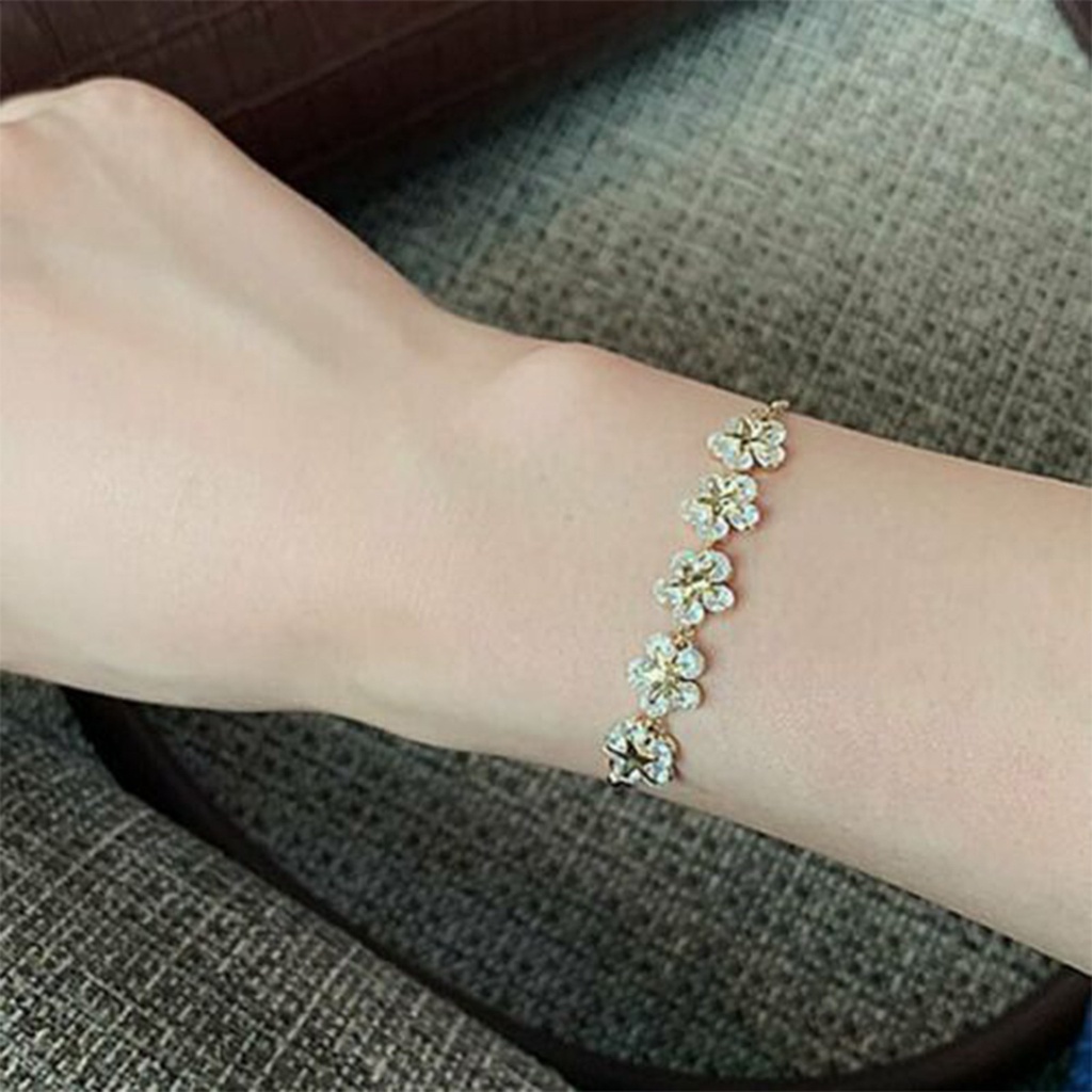 Vòng Tay Đính Đá Zircon Pha Lê Hình Hoa Sang Trọng Có Thể Điều Chỉnh Cho Nữ