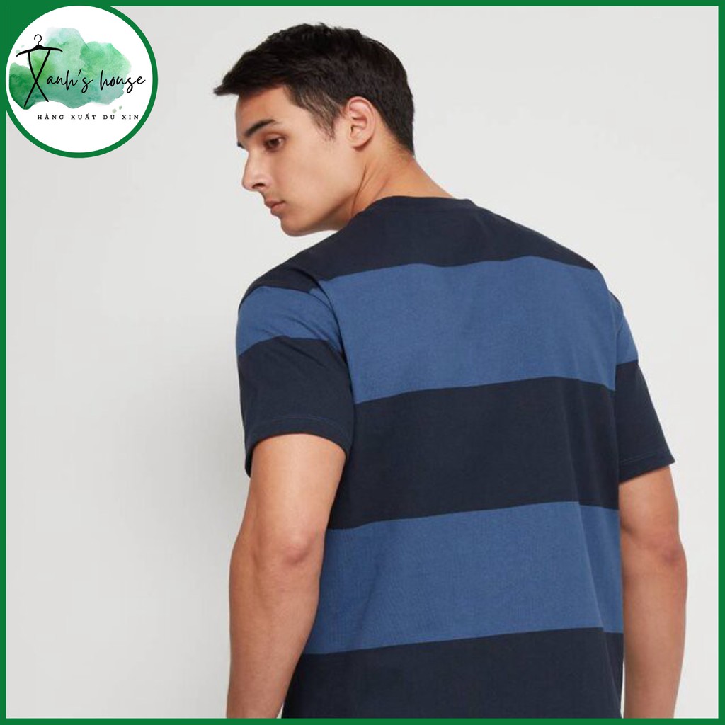 Áo Thun Nam Kẻ Cổ tròn phông cotton gai G-AP sang trọng trẻ trung năng động XanhHouse