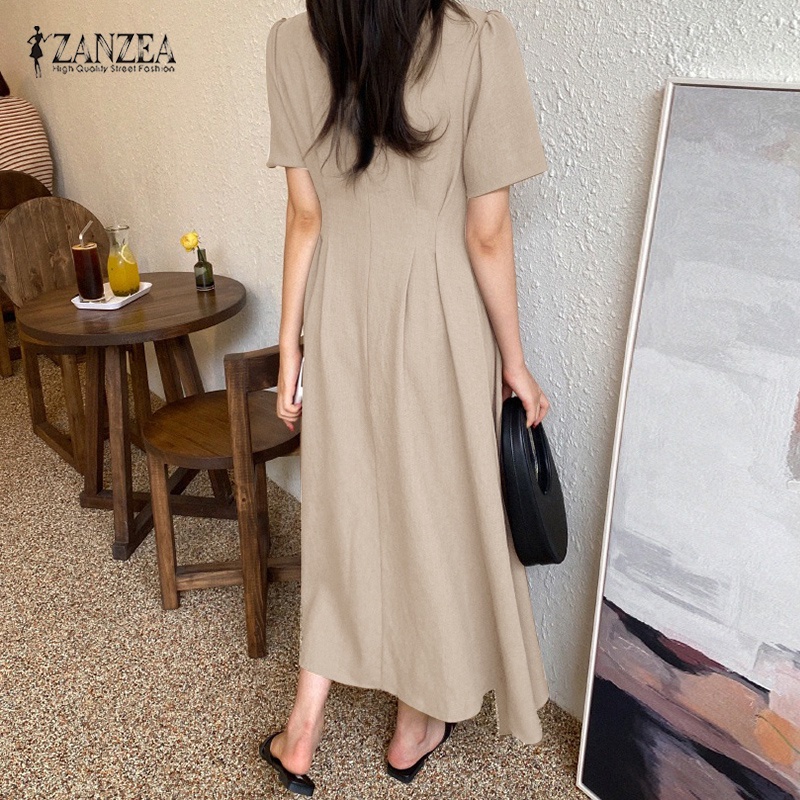 Đầm Chữ A Tay Ngắn Cổ Tròn Màu Trơn Phong Cách Hàn Quốc Thời Trang Cho Nữ