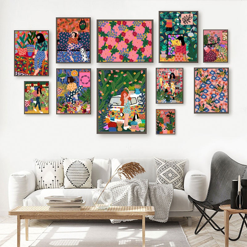 Tranh vải canvas in hình cô gái nhiều kiểu tùy chọn thời trang Bắc Âu cổ điển trang trí phòng khách