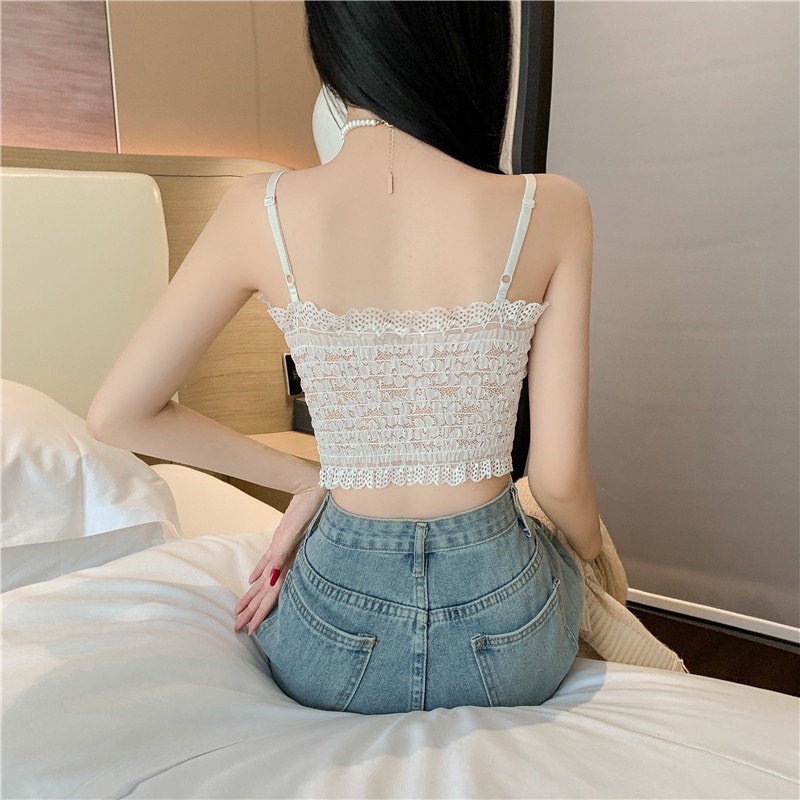 Áo Bra Nữ Hai Dây Croptop - Dây Khóa Thời Thượng Họa Tiết Ren Hoa Quyến Rũ 2210