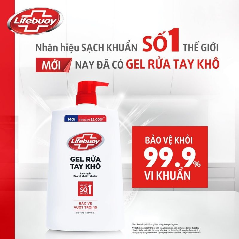 Gel rửa tay lifebuoy gel khô sạch siêu nhanh bảo vệ vượt trội chai vòi lớn 1.1kg