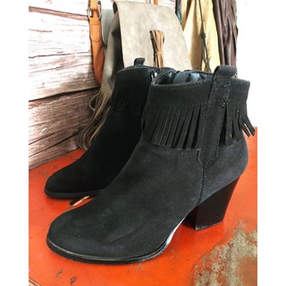 Suede Leather fringe ankle boots Size 36 Chuẩn hiệu SHOOPEN