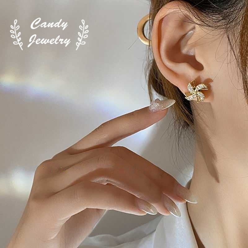 Bông tai MANYUE mạ bạc 925 hình cối xay gió đính kim cương phong cách Nhật Hàn thời trang cho nữ