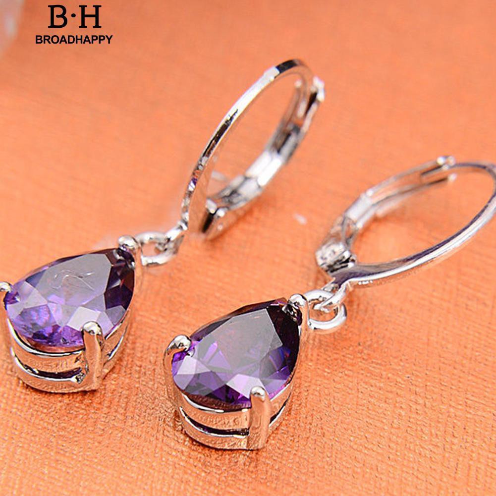 Bông tai hình giọt nước đính đá tím sang trọng