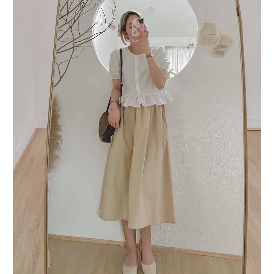 Chân Váy Midi+Áo Sơ Mi Công Sở Cao Cấp,Vải Kate Hàn nhập khẩu cao cấp,Form Dáng Cực Đẹp