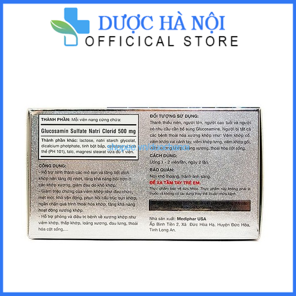Viên uống Glucosamin 500mg ngăn ngừa thoái hóa khớp giúp xương chắc khỏe hộp 100 viên