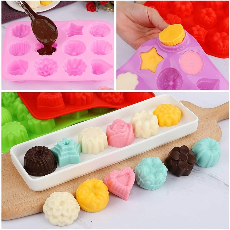 1 Khuôn Silicone 12 Ngăn Làm Bánh Không Dính Tạo Hình Bông Hoa Xinh Xắn