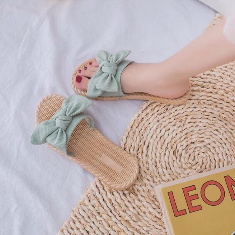 Dép cói, Dép nữ giả Cói quai NƠ mềm thời trang đi chơi đi trong nhà