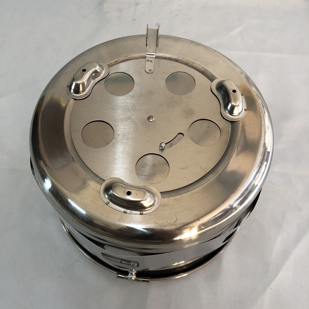 Hộp hấp dụng cụ y tế inox hình tròn size 20 x 16 cm