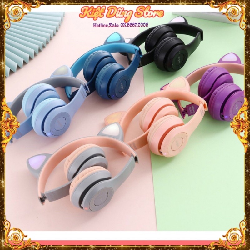 Tai nghe Bluetooth tai mèo P47M siêu bass nghe FM RADIO,TF