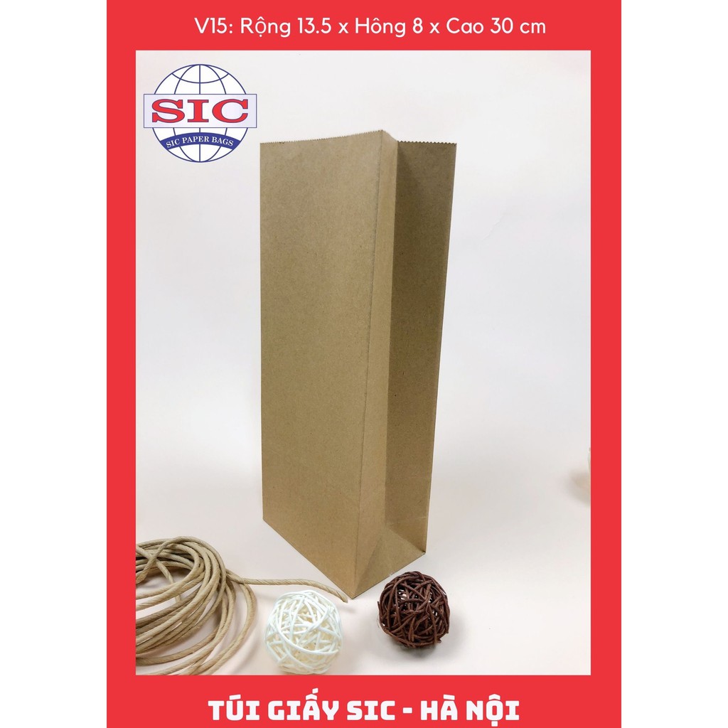 [SET 10 CHIẾC] TÚI GIẤY KRAFT V15: 13.5x8x33 MÀU NÂU KHÔNG QUAI ( ẢNH THẬT)