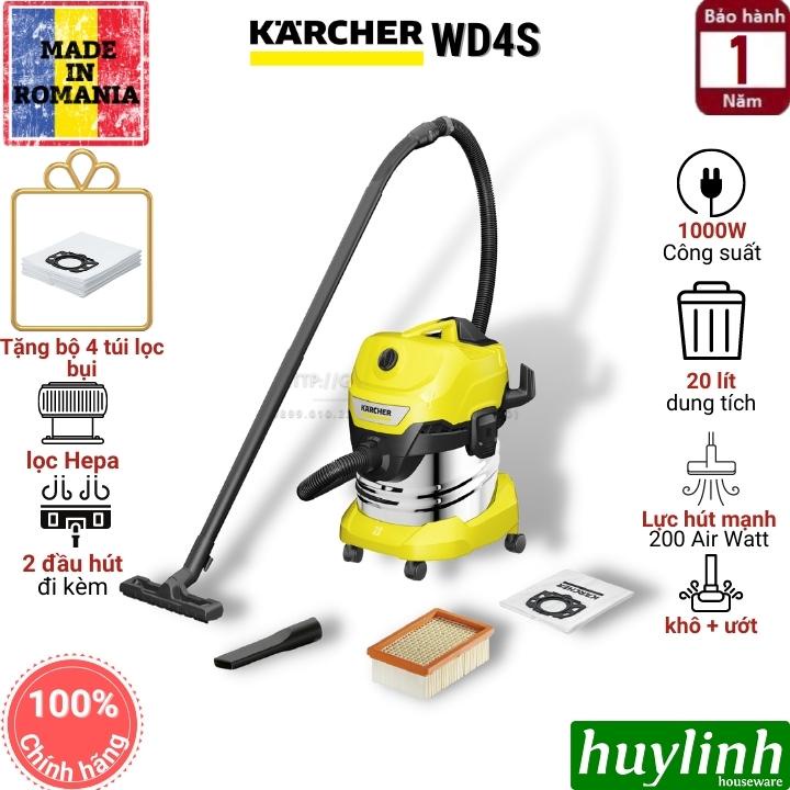 [Mã ELHAMS5 giảm 6% đơn 300K] Máy hút bụi khô và ướt Karcher WD4S - Tặng 4 túi lọc bụi