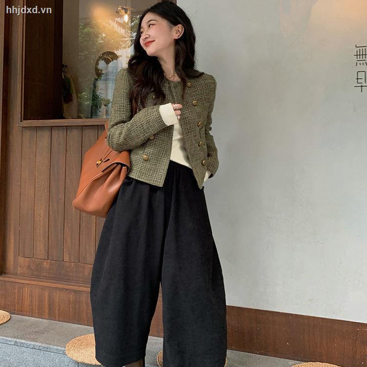 Áo khoác vải tuýt phong cách retro Pháp 2021 mới thanh lịch dành cho nữ