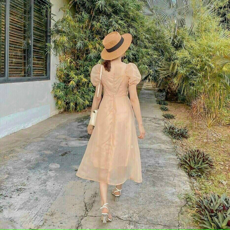 Đầm công chúa ulzzang dự tiệc cưới, đầm tiểu thư đi tiệc phong cách hàn quốc dễ thương thiết kế cúp ngực phối tay phồng