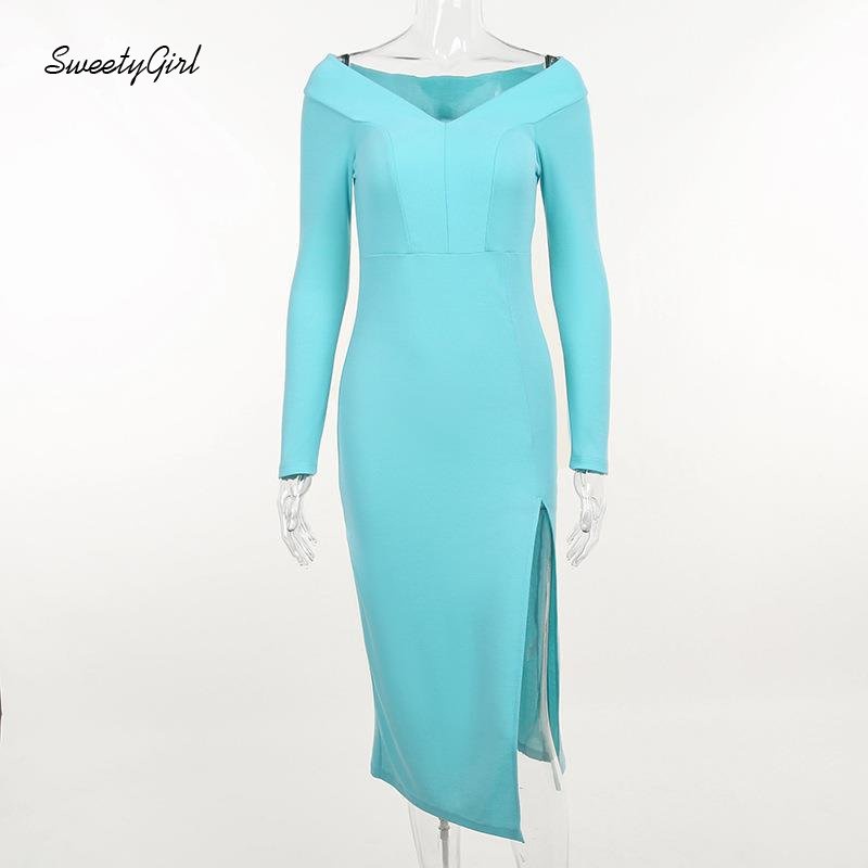 Đầm Maxi Tay Dài Cổ Chữ V Màu Trơn Thời Trang 2022 Quyến Rũ Cho Nữ