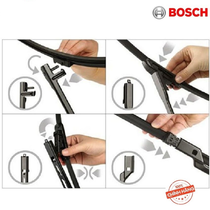 Bộ 2 Gạt Mưa BOSCH AeroTwin Euro Set A557S Kích thước 28”/70cm – 16”/40cm | Dành cho Xe Peugeot 3008 và 5008