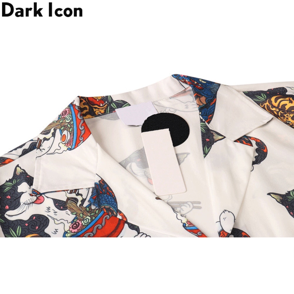 Áo sơ mi cổ polo in hình mèo phong cách Hawaii thời trang mùa hè cho nam