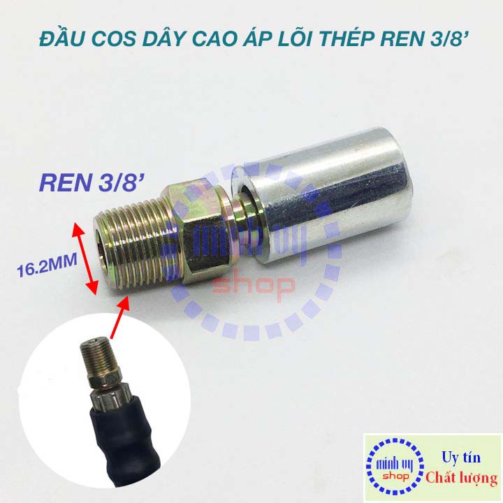 Đầu cos dây siêu cáp áp cho máy rửa xe công nghiệp ren ngoài 3/8"