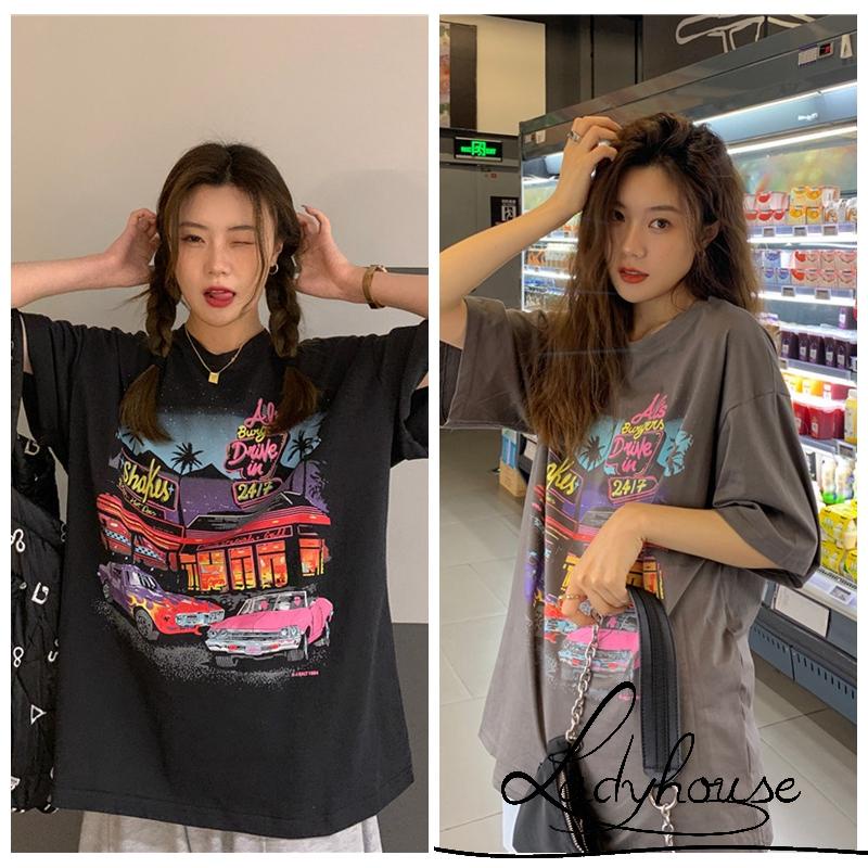 Áo thun tay lửng in họa tiết thời trang dành cho nữ