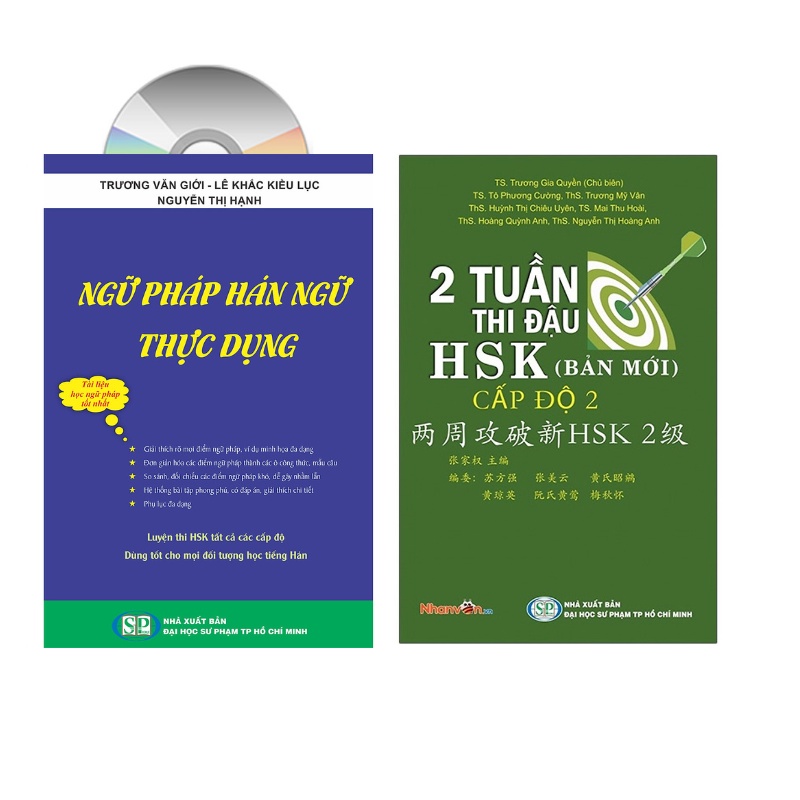 Sách - combo:Ngữ Pháp Hán Ngữ Thực Dụng+2 Tuần Thi Đậu HSK Cấp Độ 2 - Bản Mới+DVD tài liệu