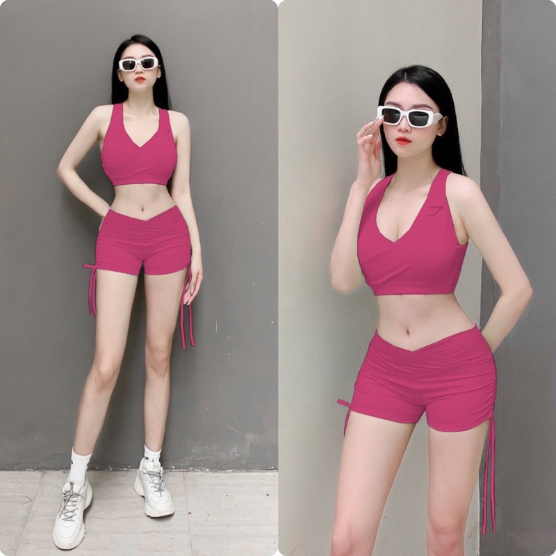 Bộ quần đùi áo bra Gymshark đắp chéo siêu xinh tập Gym, aerobic ( Sẵn Mút)