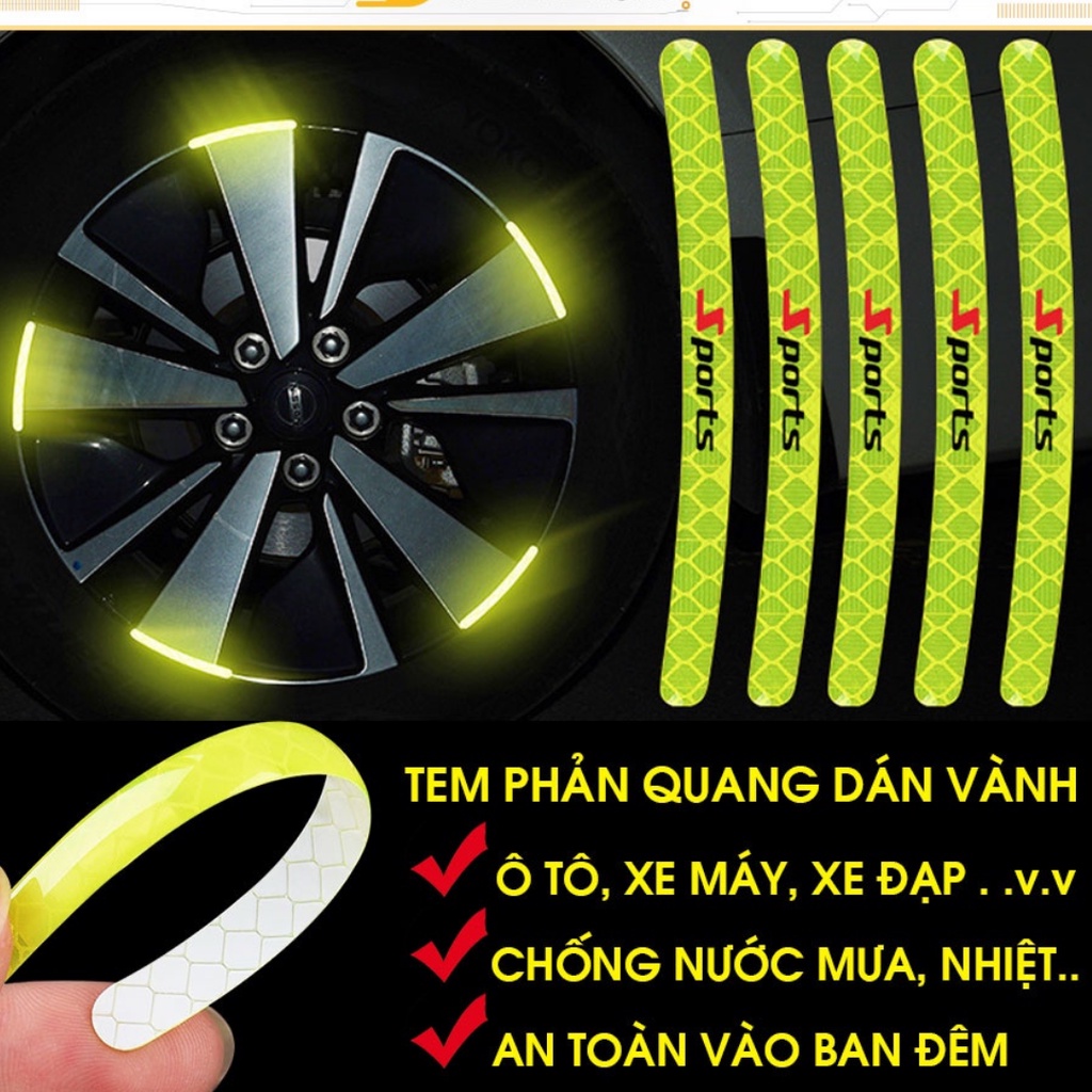 Tem dán vành phản quang Sport dành cho ô tô, xe máy, xe đạp, chống nước chịu nhiệt tốt hàng cao cấp