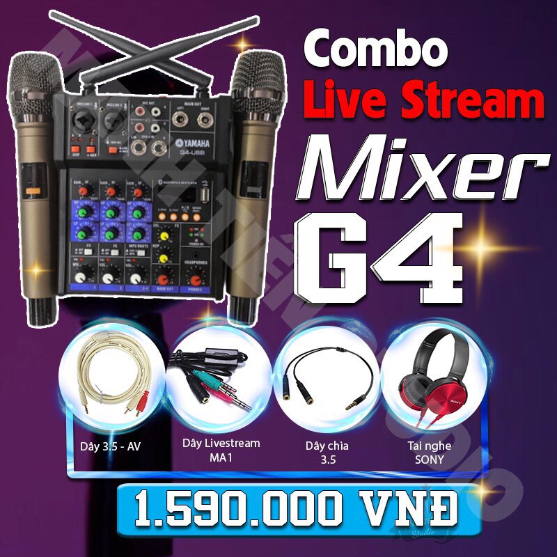 [Combo Chuyên Nghiệp] Mixer G4 karaoke chuẩn âm phòng thu thế hệ mới cho karaoke gia đình,livestream fb, bigo dễ dùng