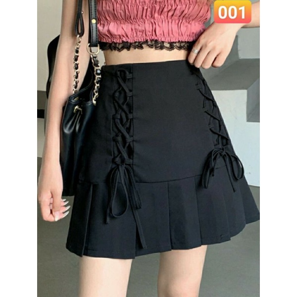 Chân váy ngắn vingate ulzzang , thiết kế dây rút ,vải voan 2 lớp , có lớp quần trong