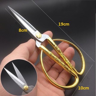 Kéo cắt băng khánh thành, cán vàng hình rồng phụng, dài 19cm