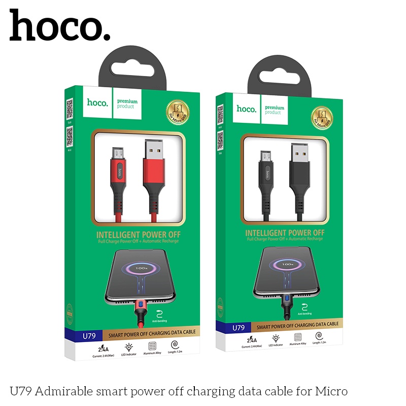 Cáp sạc hoco U-79 tự ngắt thông minh chân dẹt cho (i), bảo vệ chống chai pin