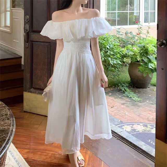 VÁY TRẮNG DÀI TRỄ VAI THÊU QUYẾN RŨ SANG TRỌNG-VÁY TRẮNG CÔNG CHÚA XOÈ BỒNG BỀNH TAY PHỒNG PROM KỈ YẾU