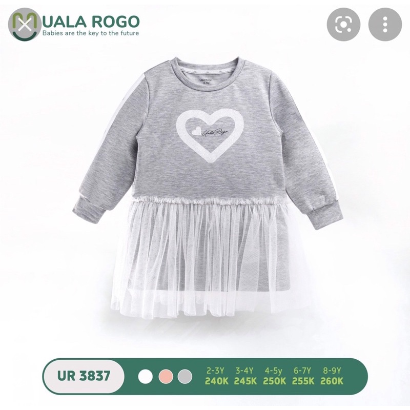 🍒Sale Hot🍒 UALAROGO Váy dài tay nỉ bé gái đuôi ren voan thu đông