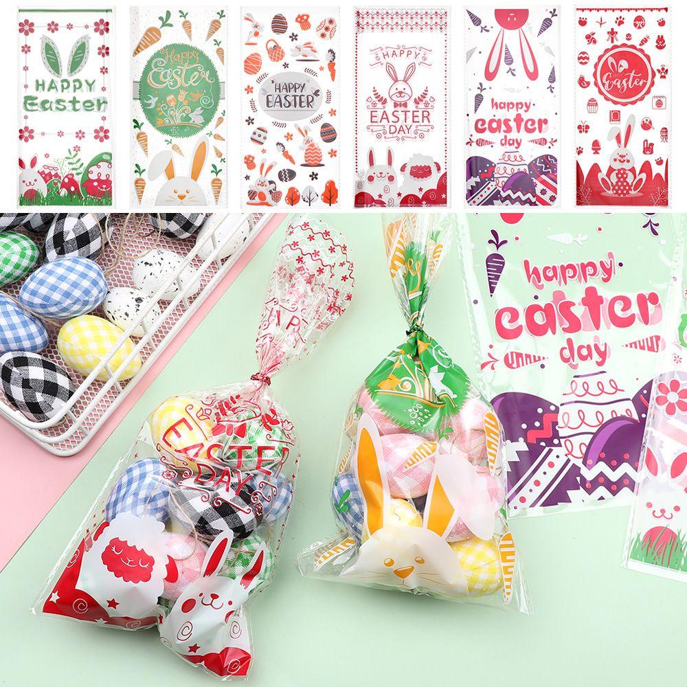 Set 50 Túi Nhựa Trong Suốt Đựng Bánh Kẹo In Chữ Happy Easter