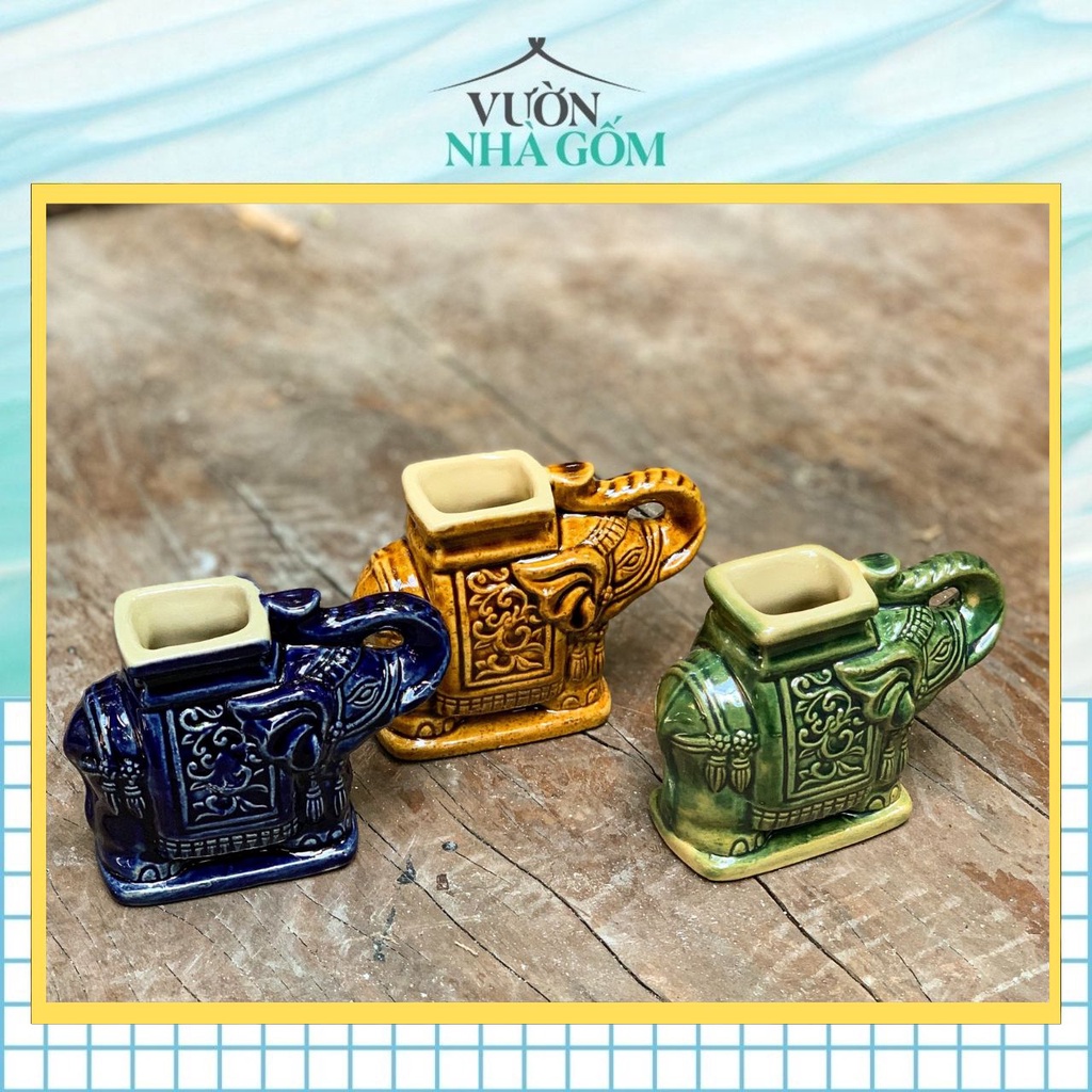 Tượng voi đựng tăm cao cấp do xưởng Thủ Biên sản xuất, tượng gốm thủ công 100%- Vườn Nhà Gốm