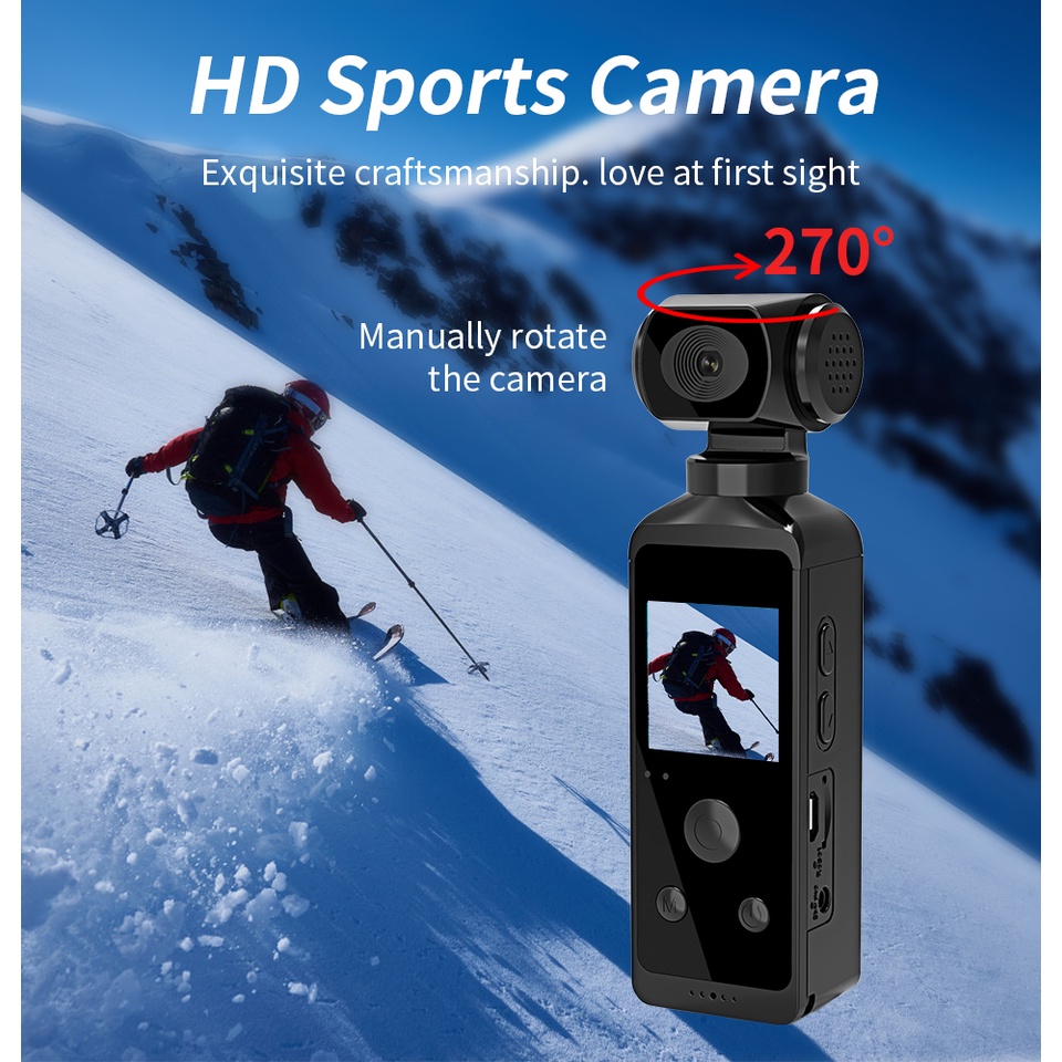 Camera Hành Trình HD Màn Hình LCD 1.3 "HD 270° Camera Thể Thao Mini Kết Nối Wifi, Có Thể Xoay Được, Chống Thấm Nước, Kèm Vỏ