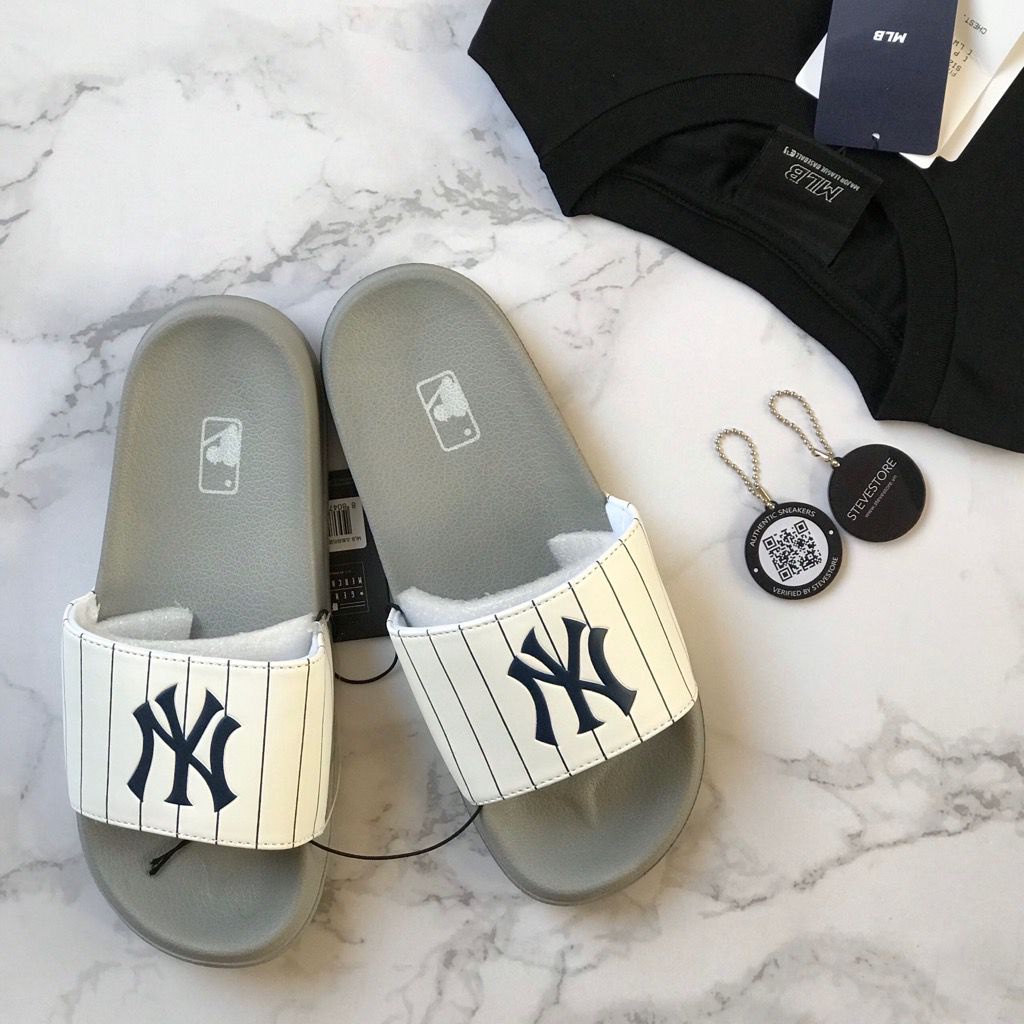 Dép Quai Ngang MLB NY Unisex Thời Trang Nam Nữ Hot Nhất Siêu Êm - Siêu Đẹp Sọc xanh - trắng/ Sọc trắng - xám [ Có sẵn ]