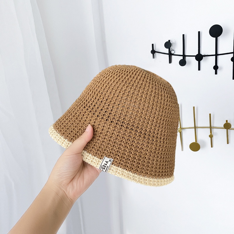 Nón Bucket Đan Len Màu Đen Thoáng Khí Chống Nắng Phong Cách Nhật Bản Thời Trang Xuân Hè Cho Nữ