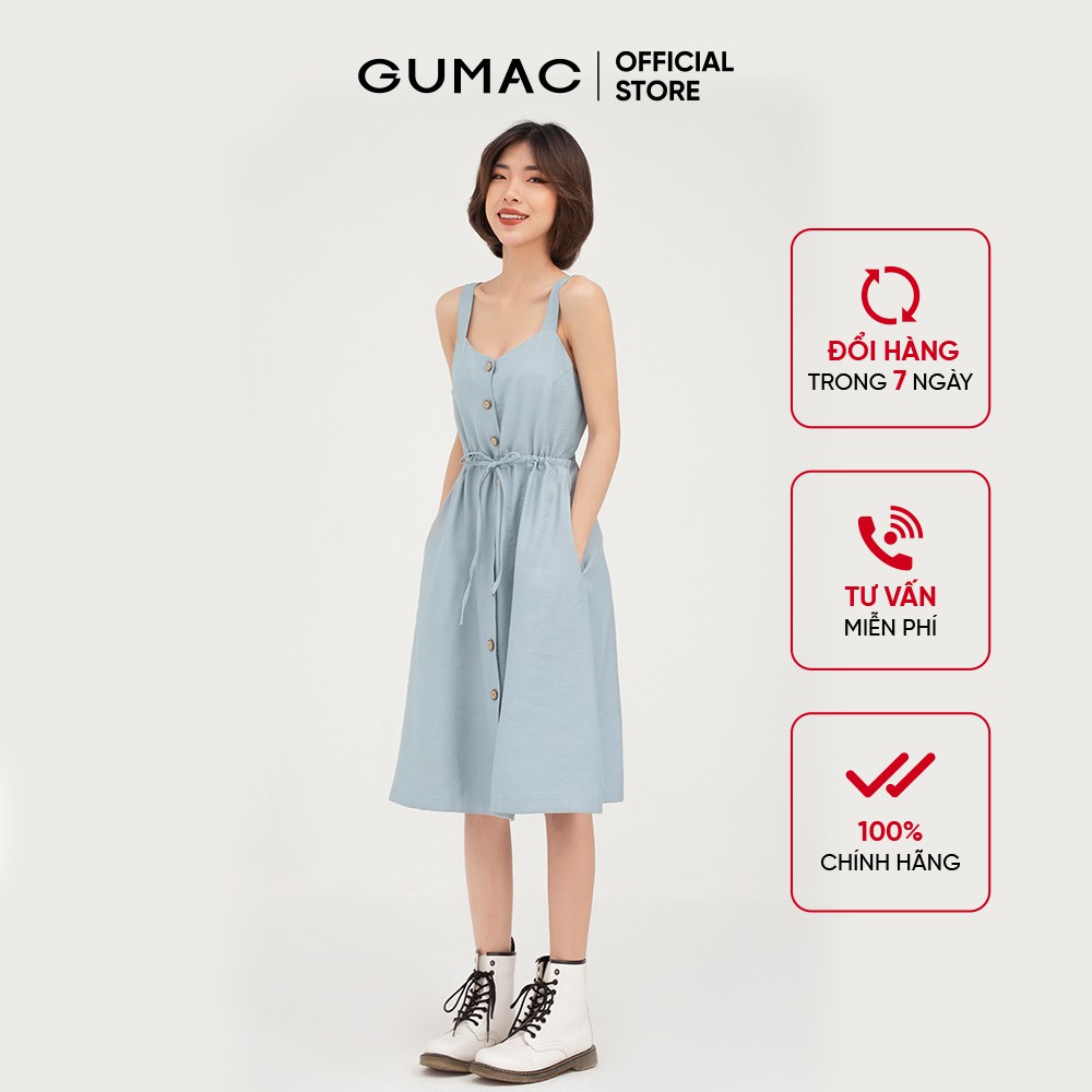 Đầm 2 dây nữ nẹp nút GUMAC phong cách vintage, màu ghi đủ size DB430 | BigBuy360 - bigbuy360.vn