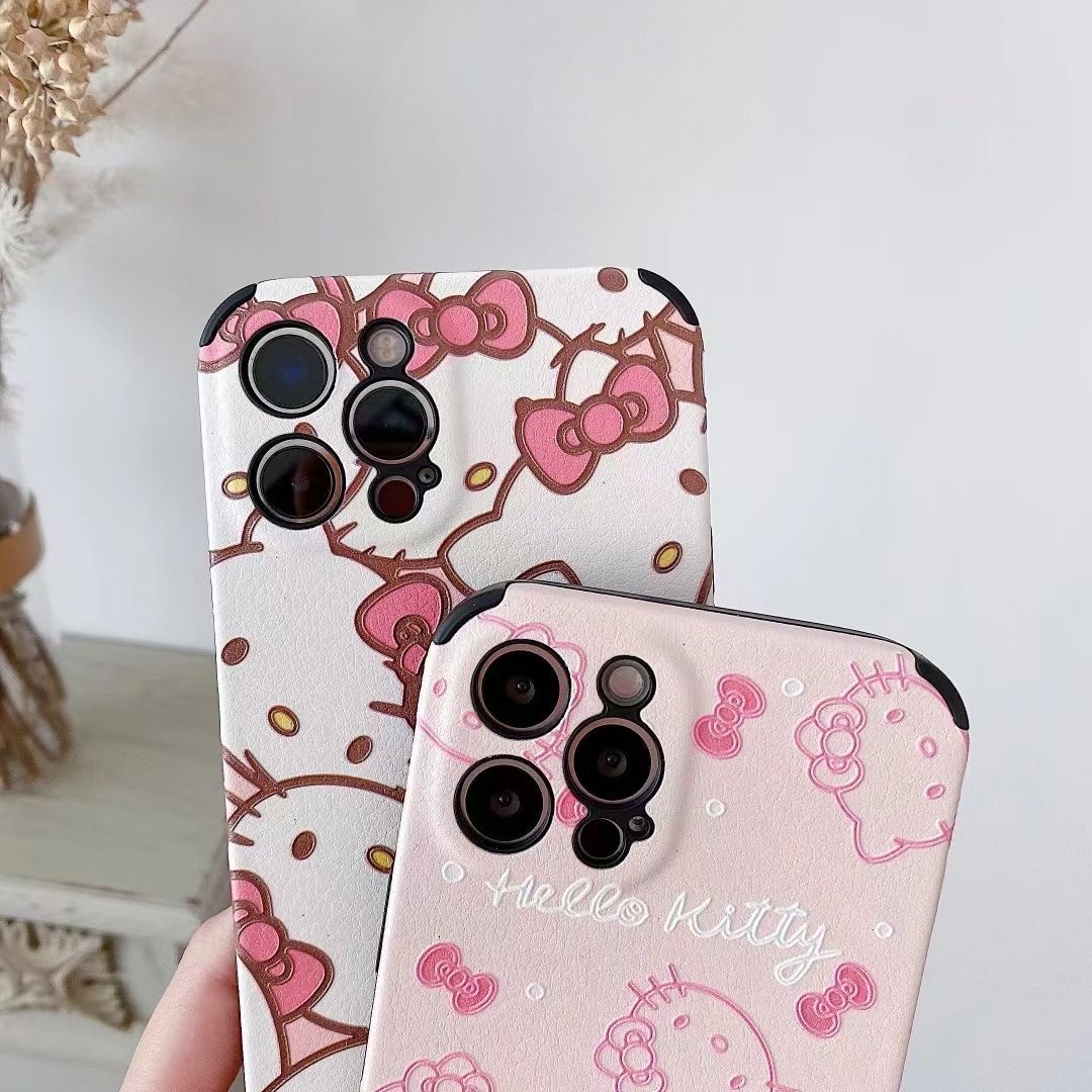 iPhone 7 8 Plus X Xs Max XR iPhone 11 Pro Max iPhone 12 Mini iPhone 12 Pro Max Huawei P30 Pro P40 Pro Mate 30 Pro Mate 40 Pro Nova 7 Nova 7 Pro Nova 7SE Reno 5 / Reno 5 Pro 3D Cute Cartoon Lovely Hello Kitty PU Leather Back Casing Case